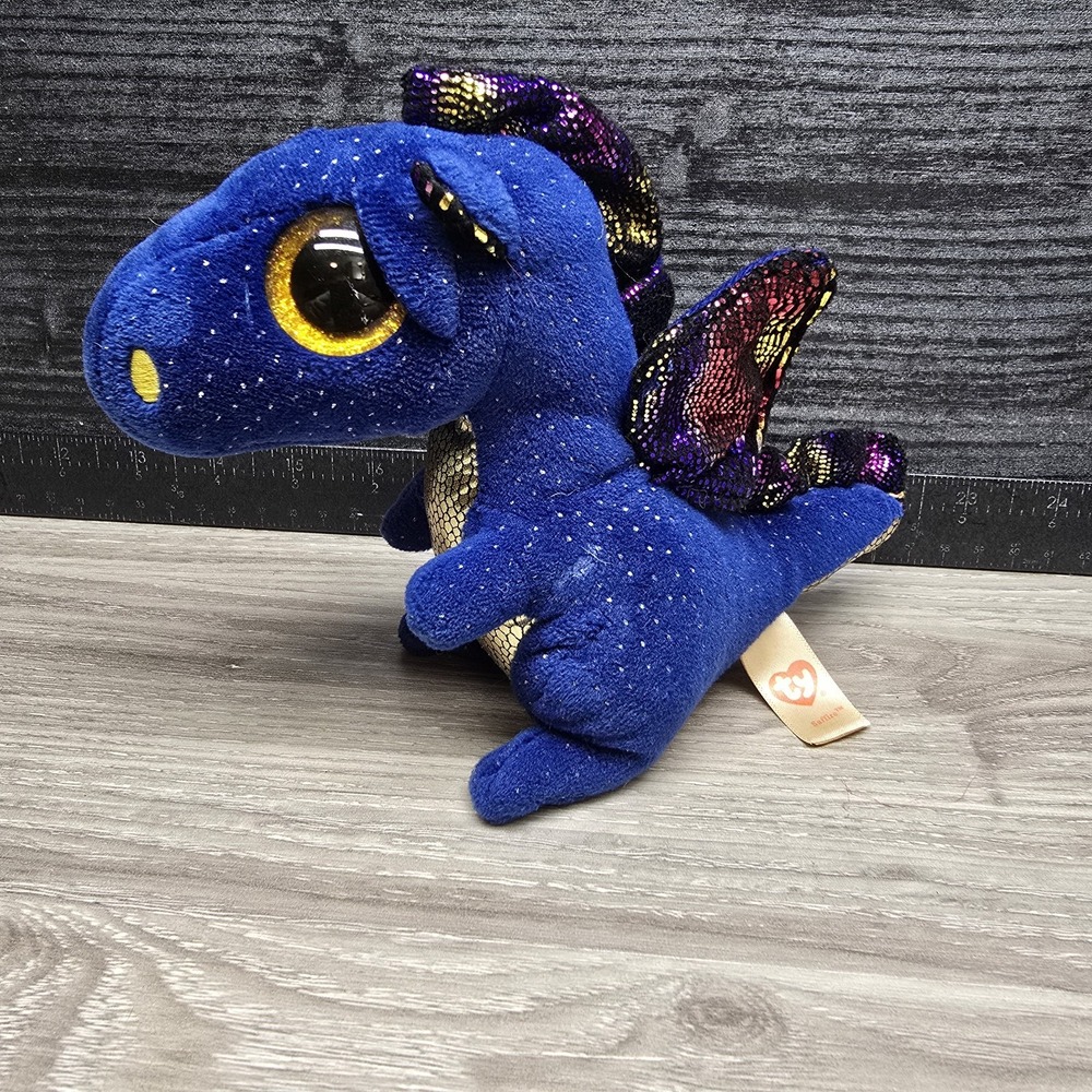 TY‎ Beanie Boos 6" Sapphire Blue Gold Dragon Plush Stuffed Animal Dinosaur - Picture 3 of 10